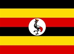 [ai] The flag of Uganda featuring black, yellow, and red horizontal stripes with a white circle at the center containing a crowned crane, the national bird.